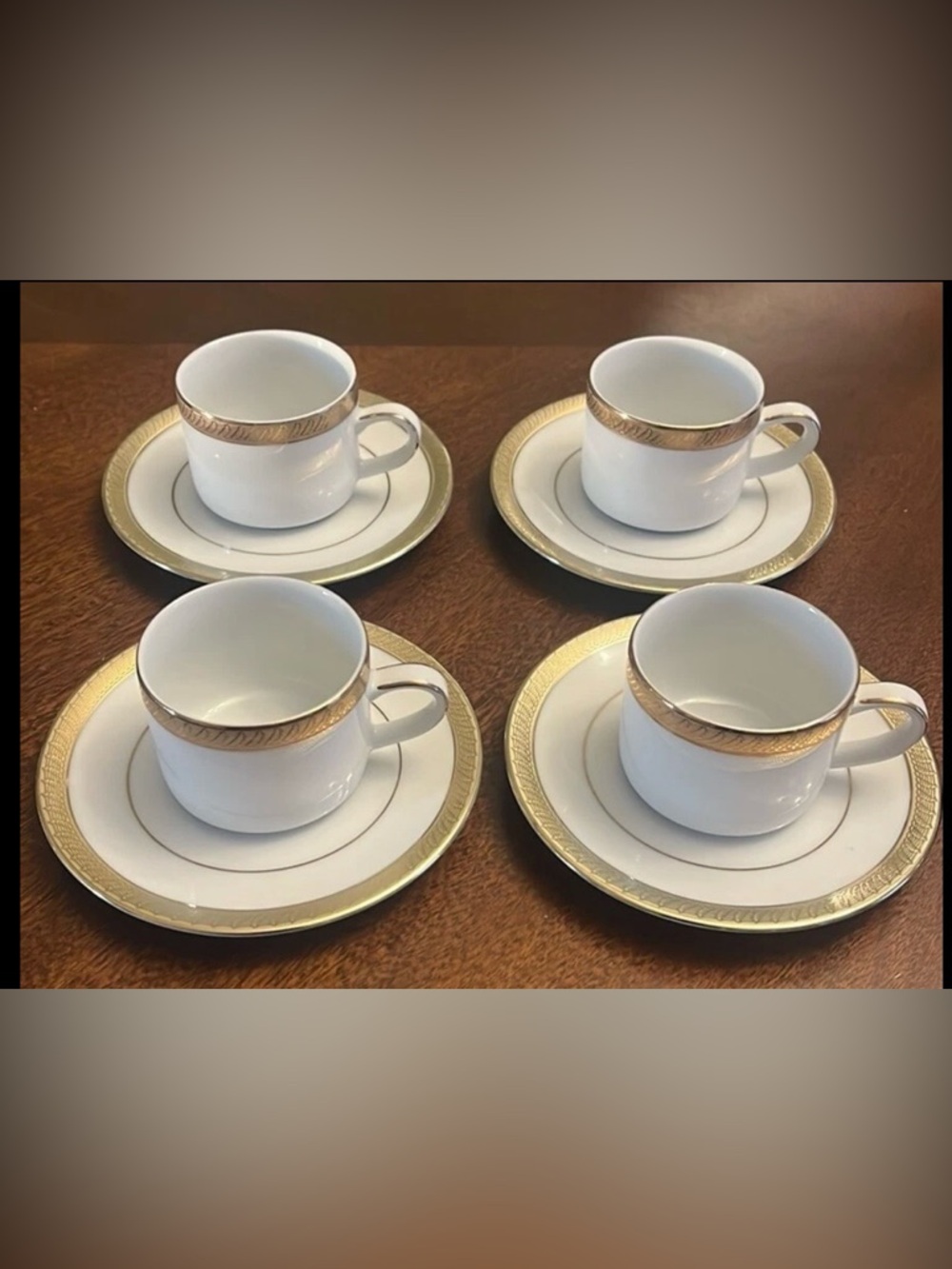 Set of 4 Centurion Collection 9414 Pure Gold Demitasse Cups & Saucers NWOT